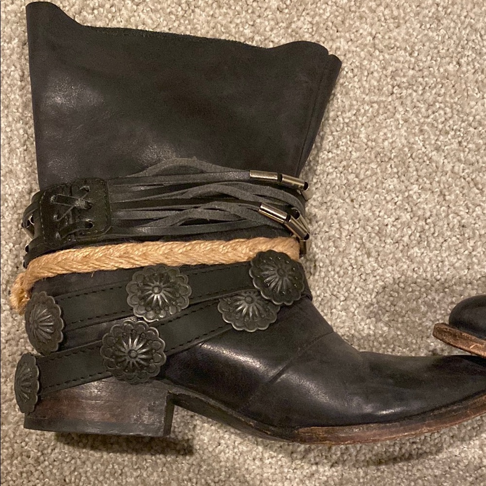 Freebird by Steven Black Leather Western Boots with Floral AccentsFree